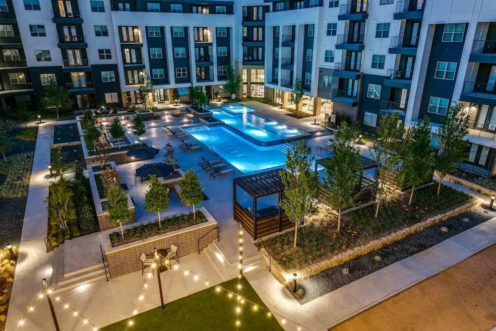 Crown I courtyard at night
