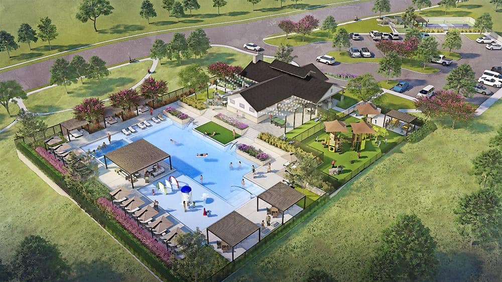 Aerial view of Bollinger pool and recreational facilities under construction.